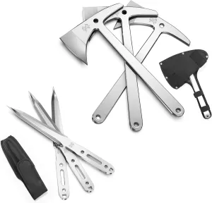 Throwing Axes, 11" Throwing Axe and Throwing Knife Set 3-Pack with Full Tang Stainless Steel & Nylon Sheaths, Perfect for Axe Throwing Game, Recreation and Competition, Gift for Men