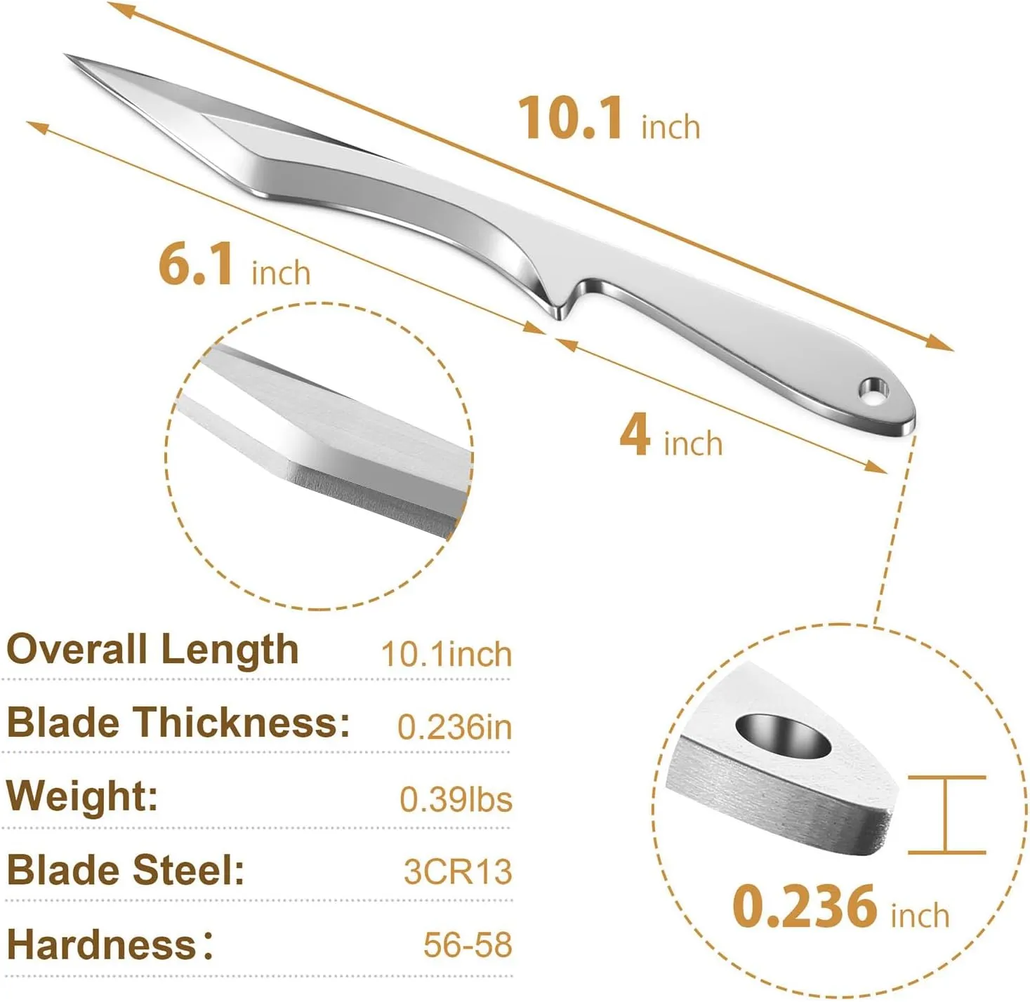 Throwing Spikes 6-Pack Set, 10" Length, 0.236" Thickness, Full Tang Stainless Steel Design, Well-Balanced for No Spin Throwing Set, Complete with Nylon Sheaths for Recreation and Competition