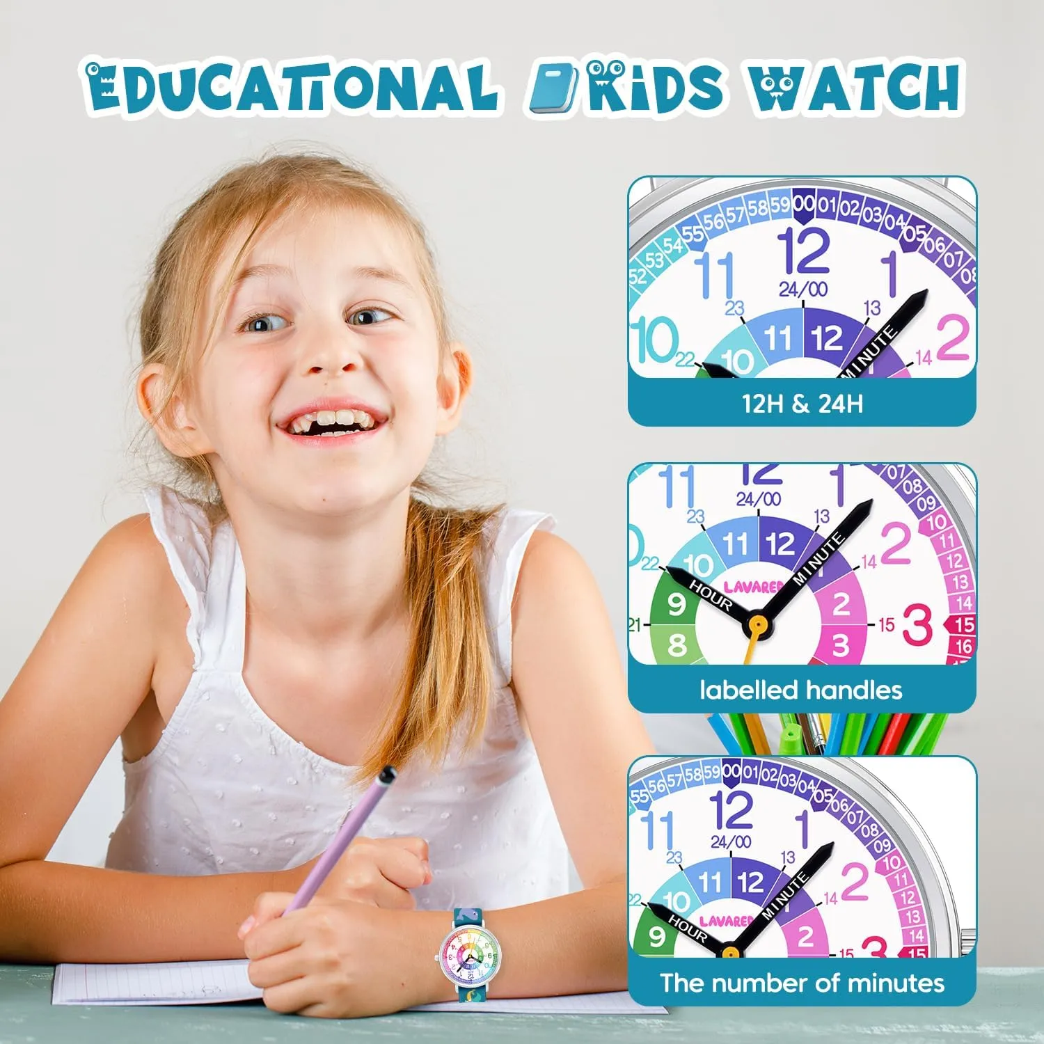 Time Teacher Kids Watch for Children Girls Boys,3D Cartoon Waterproof Analog Watches for Girls Ages 3-12,Toddler First Watch,Educational Teaching Kids Watch Gifts with Easy to Read Dial