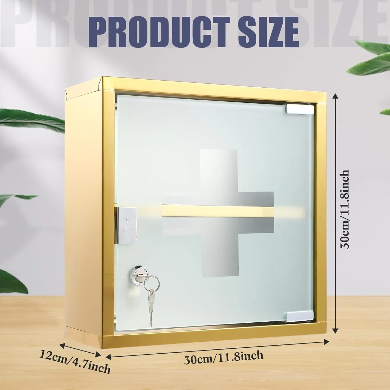 Timgle First Aid Wall Cabinet with Lock Medicine Wall Mounted Bathroom Storage Hanging Medical Cabinet with Safety Glass Door for Bathroom(2 Shelves,Light Gold)