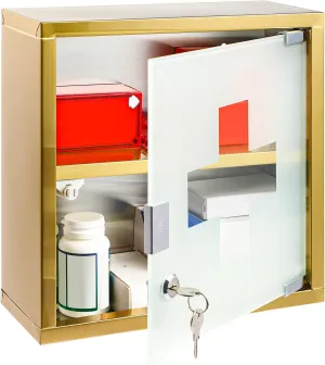Timgle First Aid Wall Cabinet with Lock Medicine Wall Mounted Bathroom Storage Hanging Medical Cabinet with Safety Glass Door for Bathroom(2 Shelves,Light Gold)