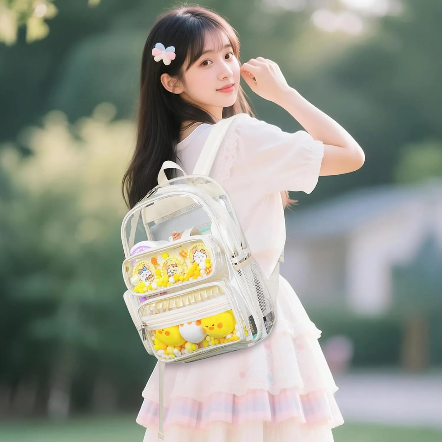 TINYAT Clear Backpack Heavy Duty Transparent backpack Large Capacity See Through Bags Stadium Approved for Concerts, Sports