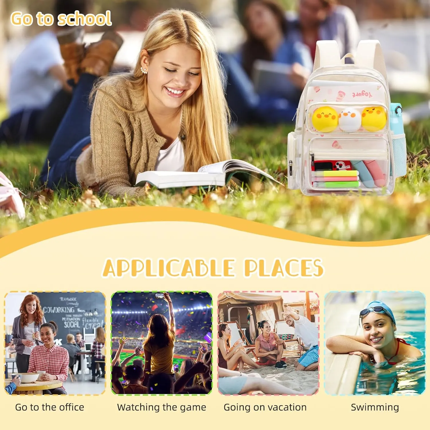 TINYAT Clear Backpack Heavy Duty Transparent backpack Large Capacity See Through Bags Stadium Approved for Concerts, Sports