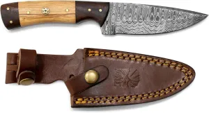 Titan International Knives 8.2" Damascus Steel Fixed Blade Hunting Knife | Handmade 1095 4340 Carbon Mix Hand Pounded | EDC Black Walnut and Olive Wood Handle | Leather Sheath Multi Purpose Survival and Camping Knives