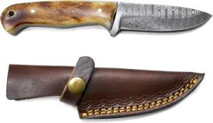 Titan International Knives Damascus Steel Hunting,Camping and Survival Knife for Men | Handmade 1095 4340 Carbon Mix Hand Pounded | Fixed Blade and Burnt Camel Bone Handle with Sheath