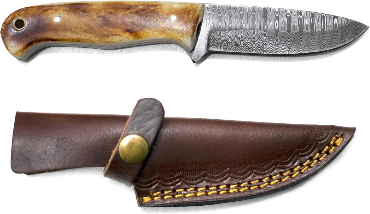 Titan International Knives Damascus Steel Hunting,Camping and Survival Knife for Men | Handmade 1095 4340 Carbon Mix Hand Pounded | Fixed Blade and Burnt Camel Bone Handle with Sheath