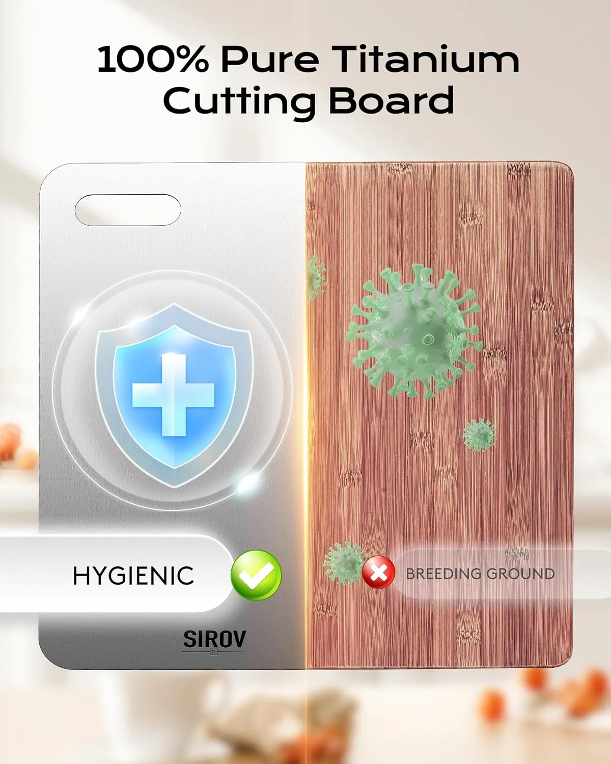 Titanium Cutting Board, 100% Pure Titanium Cutting Boards For Kitchen, Best Non Toxic titanium chopping board, Dishwasher safe, Hygiene and Durability for Meat, Fruit, and Vegetables (16L*10W)