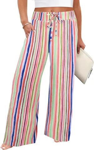 TIYOMI Plus Size Wide Leg Pants for Women Elastic Drawstring Pants High Waisted Lounge Pants XL-5XL