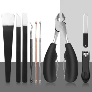 Toenail Clippers Manicure Kit with Nail Clippers Toe Nail Clipper Nail File Cleaner Cuticle Nail Clippers Ear Pick Earwax KitSet for Seniors Men Women- 9Pcs