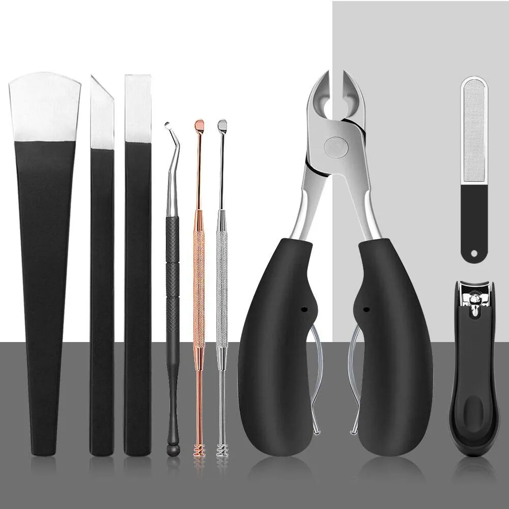 Toenail Clippers Manicure Kit with Nail Clippers Toe Nail Clipper Nail File Cleaner Cuticle Nail Clippers Ear Pick Earwax KitSet for Seniors Men Women- 9Pcs