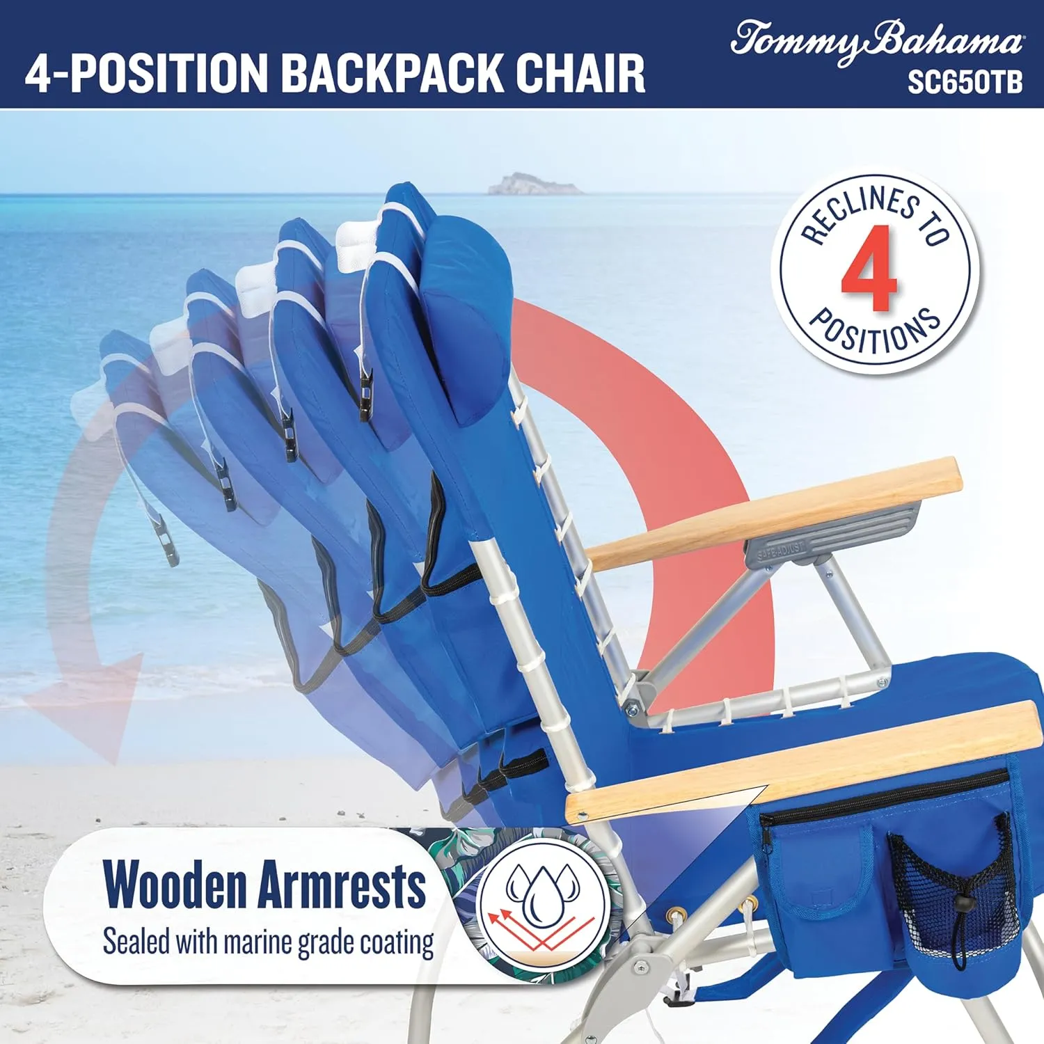 Tommy Bahama Hi-Boy 17" Seat Height 4-Position Lace-Up Suspension Folding Beach Backpack Chair, 1-Pack, Green and Blue Stripe