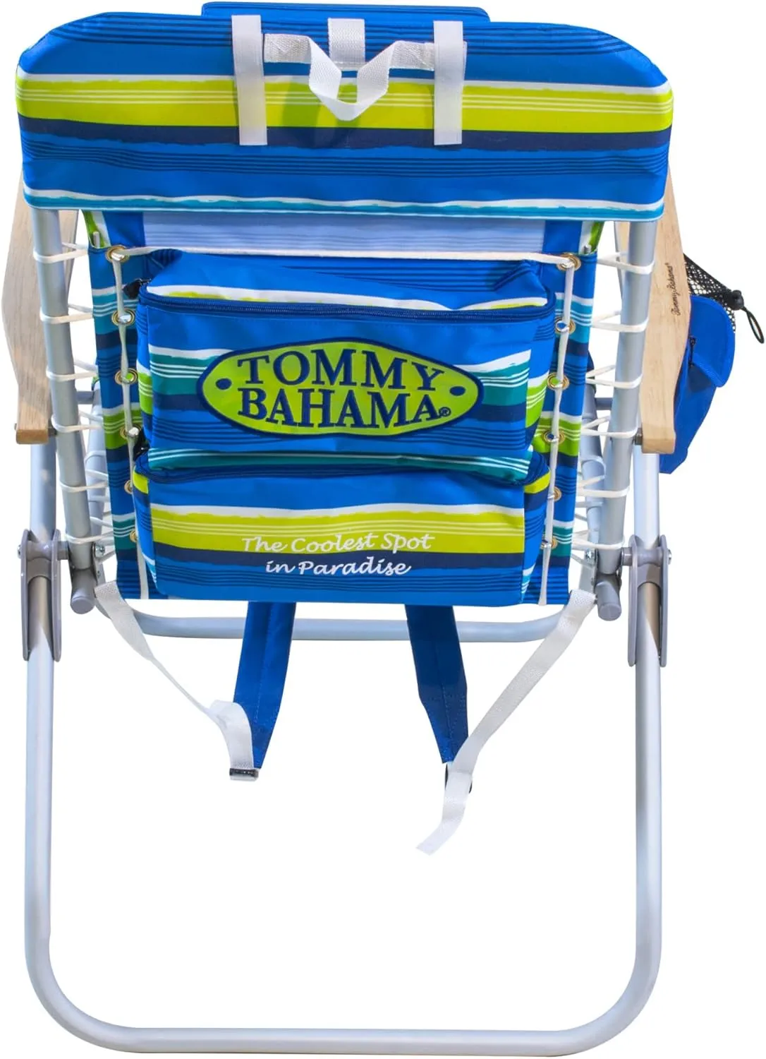 Tommy Bahama Hi-Boy 17" Seat Height 4-Position Lace-Up Suspension Folding Beach Backpack Chair, 1-Pack, Green and Blue Stripe