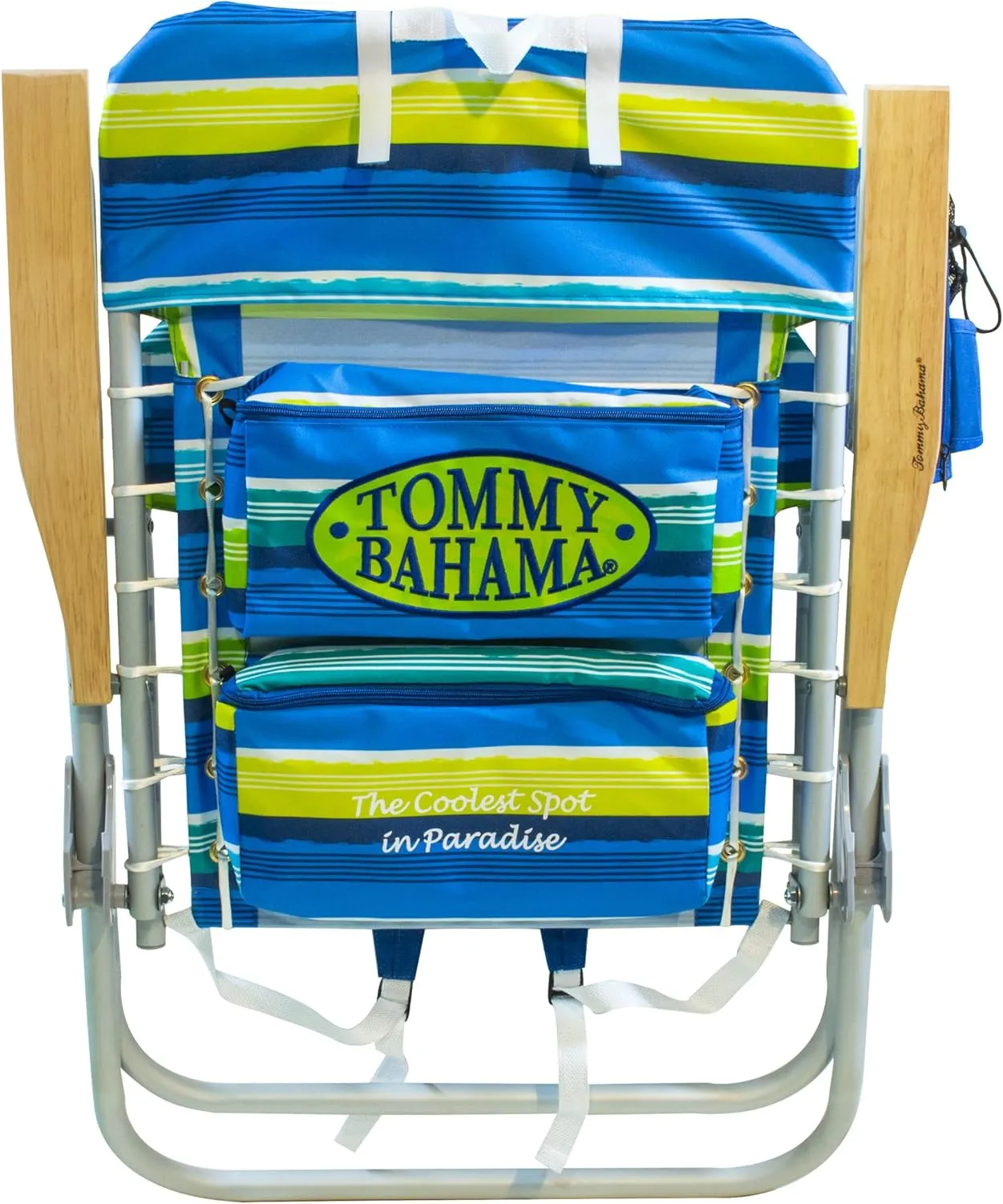 Tommy Bahama Hi-Boy 17" Seat Height 4-Position Lace-Up Suspension Folding Beach Backpack Chair, 1-Pack, Green and Blue Stripe