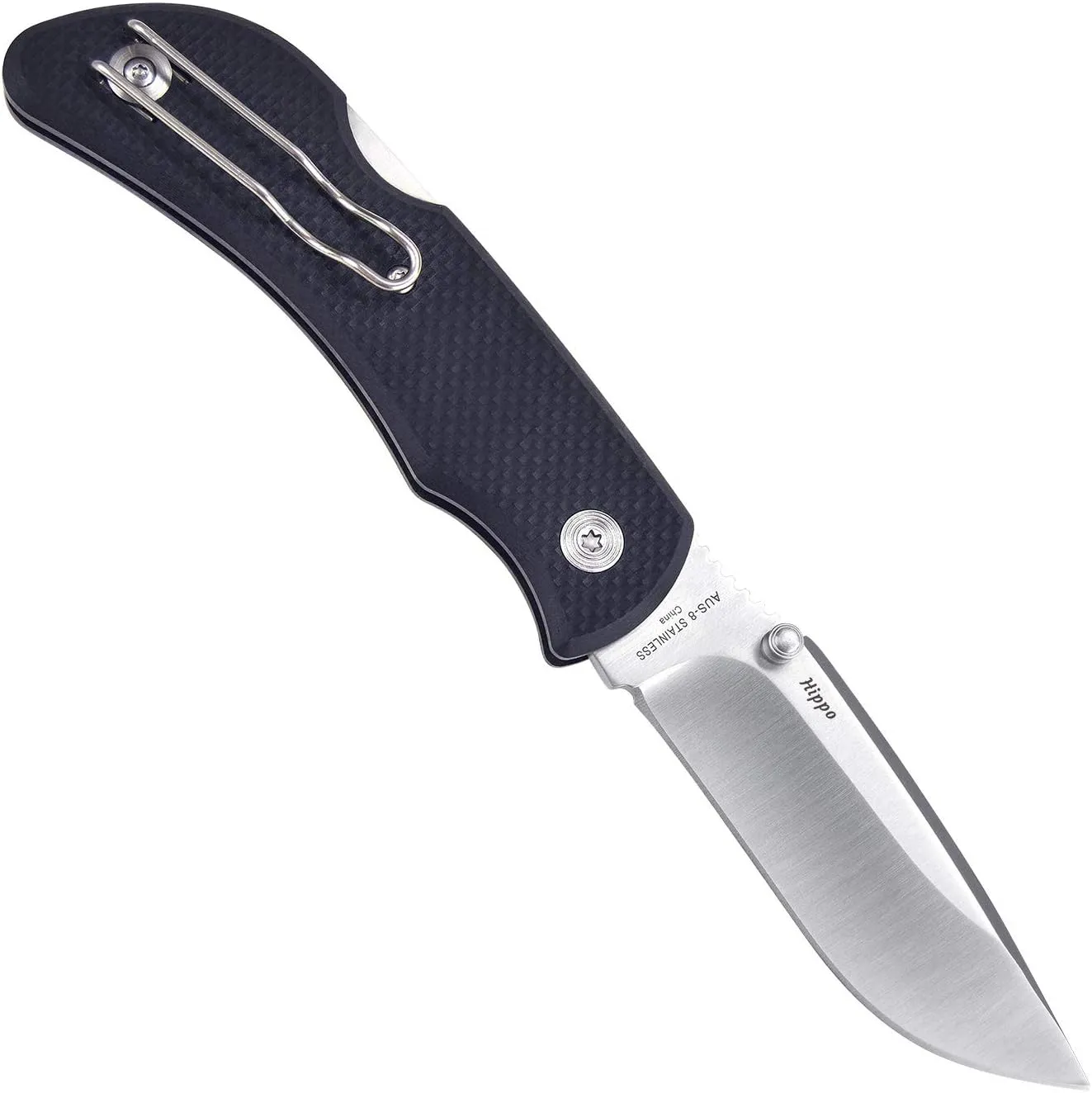 TONIFE Hippo Folding Pocket Knife with Aus-8 Stainless Blade Hunting Outdoor Camping Knife with Nonslip G10 Handle EDC Pocketclip (black)