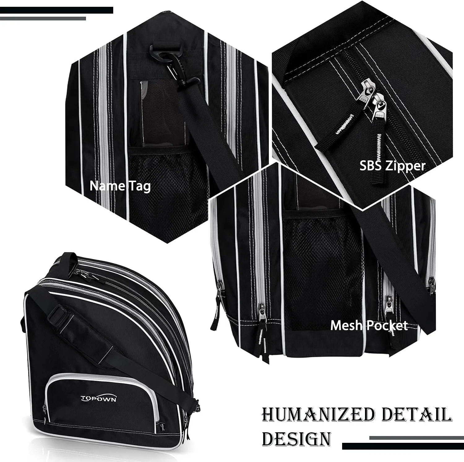 TOPOWN Premium Ice Skate Bag - Roller Skates & Blades Bag for Men & Women - Black & Rose Red