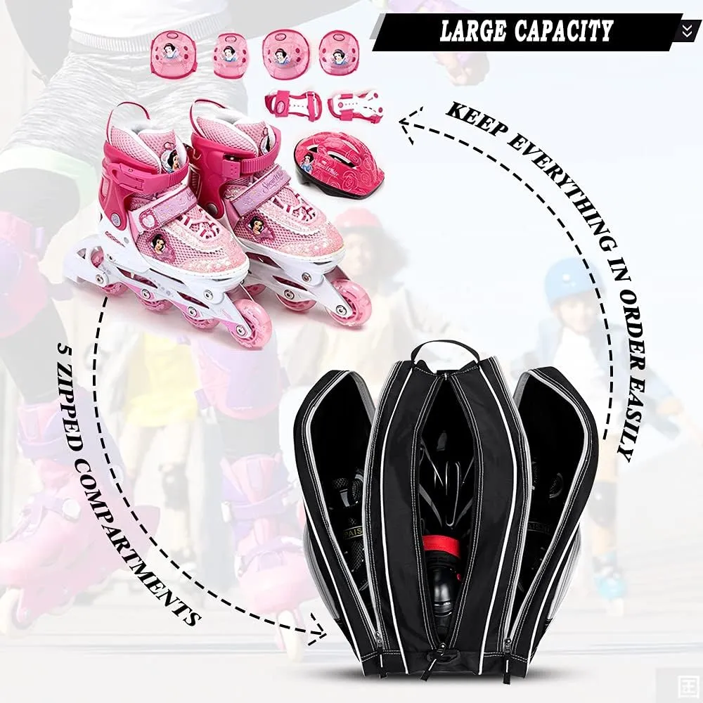 TOPOWN Premium Ice Skate Bag - Roller Skates & Blades Bag for Men & Women - Black & Rose Red
