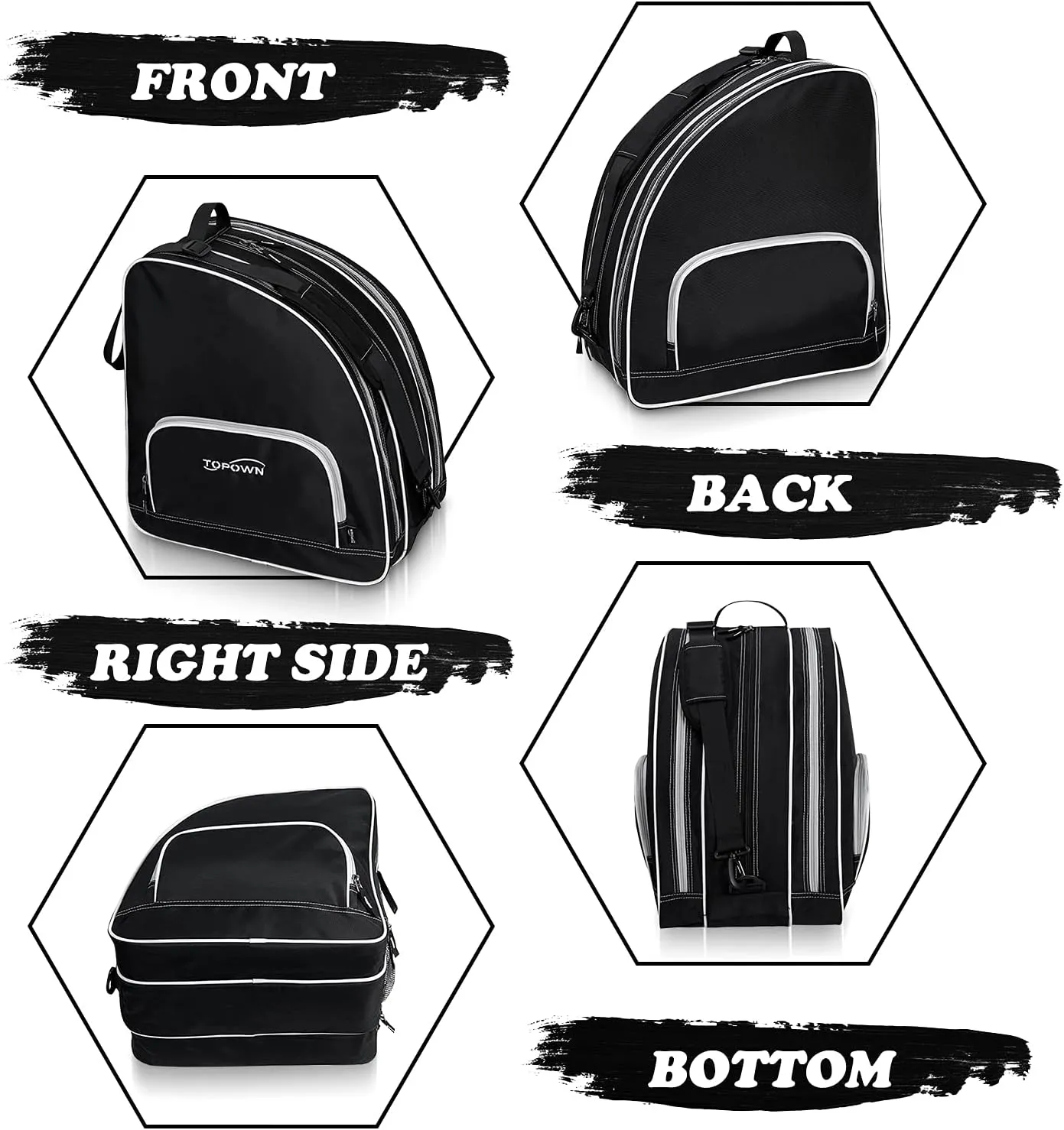 TOPOWN Premium Ice Skate Bag - Roller Skates & Blades Bag for Men & Women - Black & Rose Red