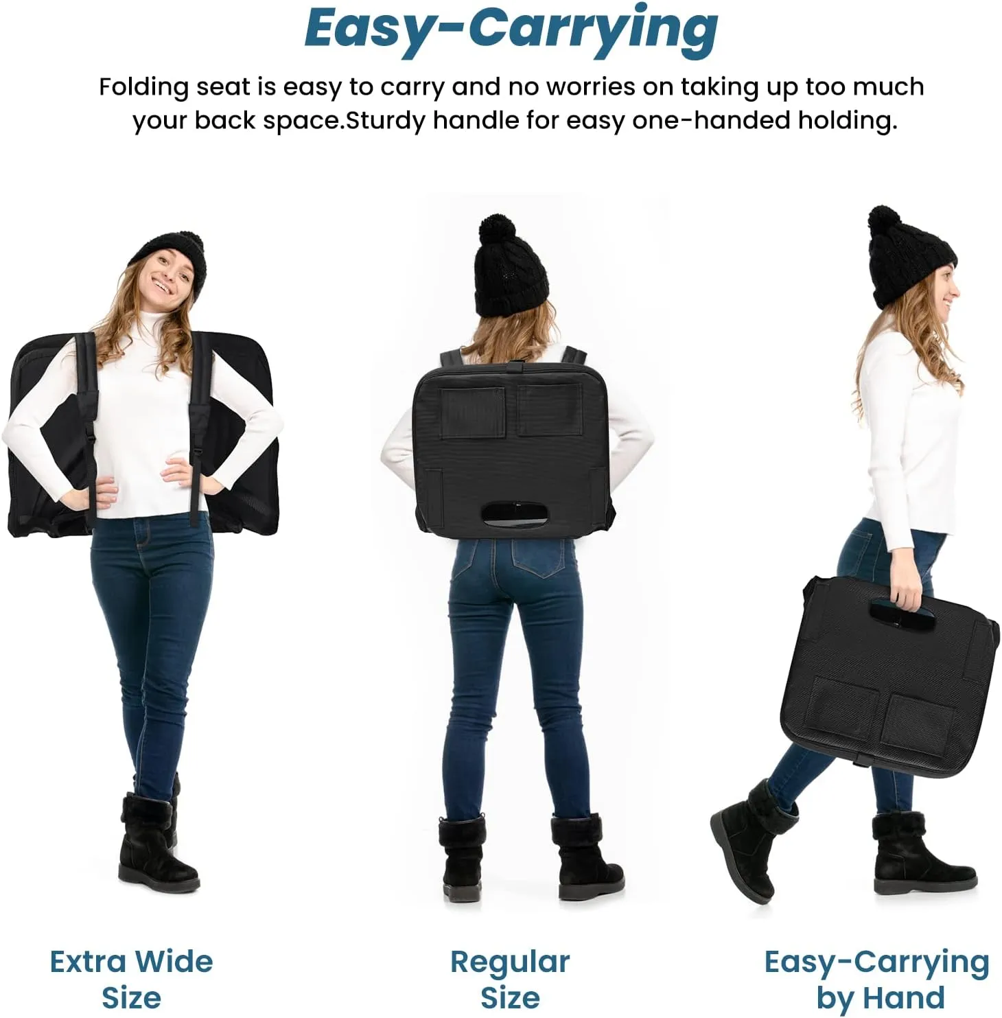 TOPSKY Stadium Seat with Back Support, Regular Size 18.7”Width (Seat 17”), 3 Reclining Positions, Wide Bleacher Seats with 2 Hook, Picnic Seat (Black)
