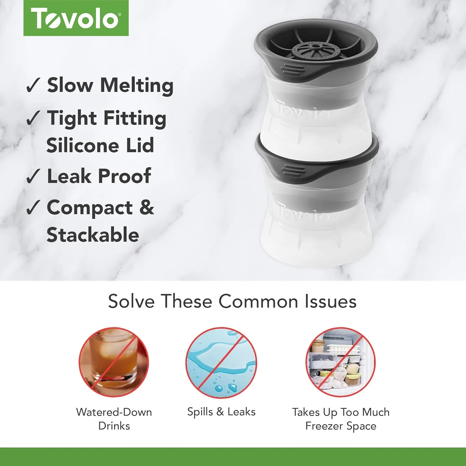 Tovolo Tennis Ball Shaped Ice Molds, Set of 2 - Large Ice Mold Gift Set - Sports Themed Unique Ice Mold Chills Drinks - Odor-Free Freezer Storage, Dishwasher-Safe with Silicone Plunger