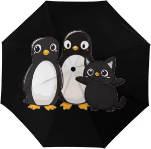 Traitor Penguins Cats Tri-fold Reverse Folding Umbrella Portable Travel Umbrella Automatic & Manual Windproof Umbrellas