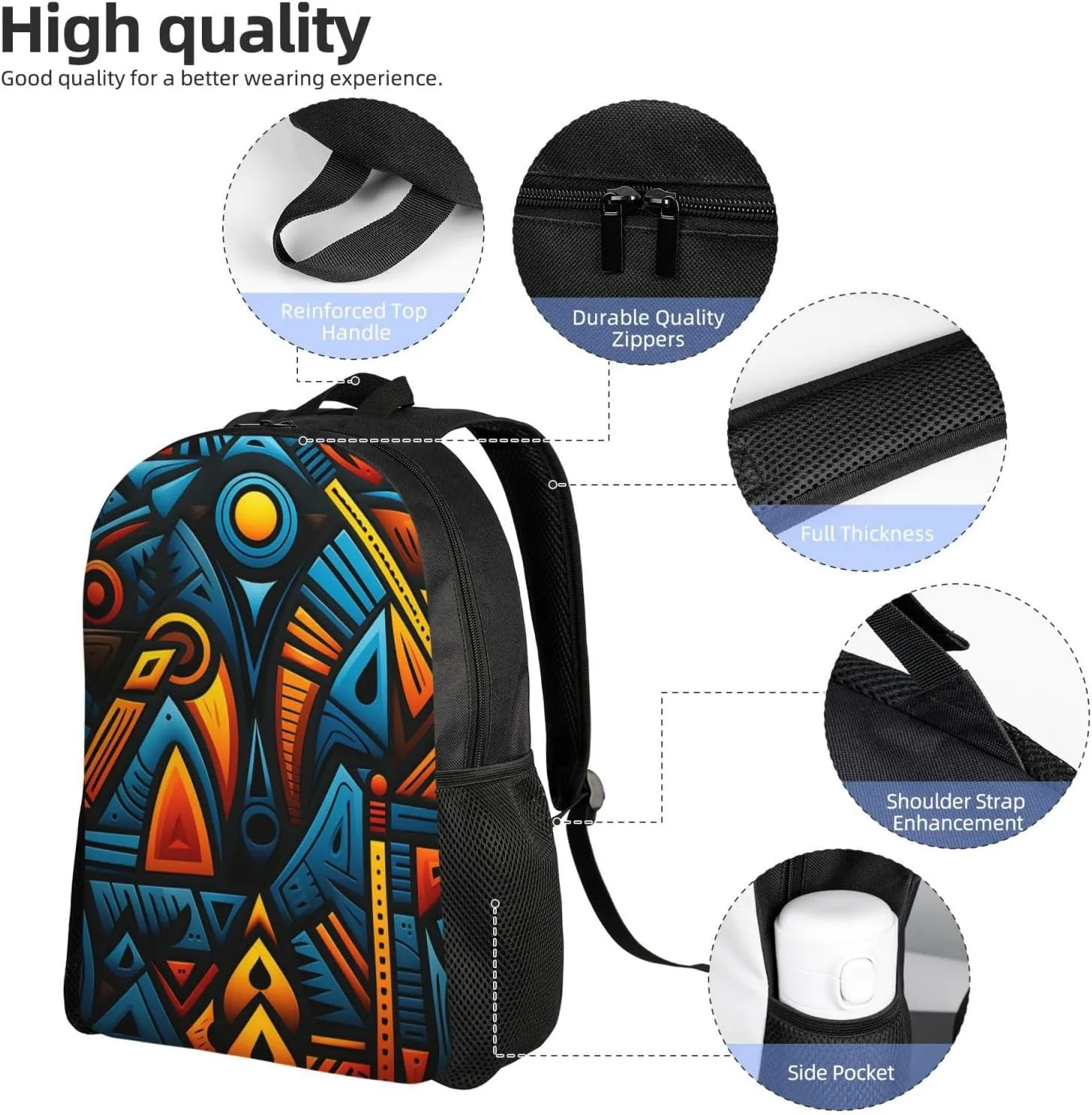 Travel Backpack for Women Men Carry On Backpack Waterproof 15.6inch Laptop Backpack African style textile pattern