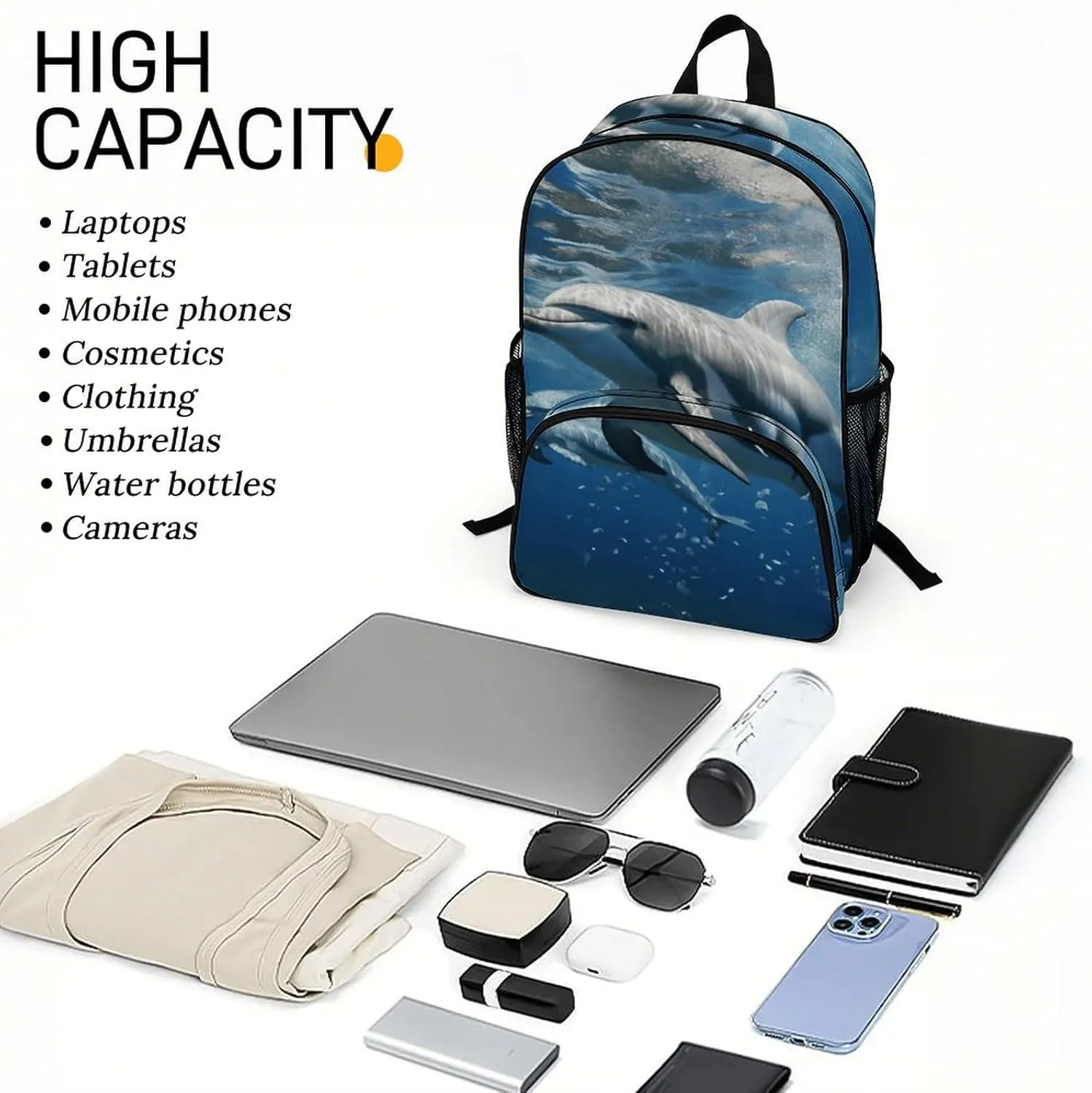 Travel Backpack for Women Men Lightweight 17 Inch Laptop Bag Cute Dolphins Backpack Casual Daypack