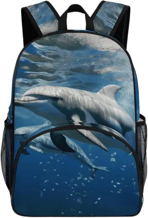 Travel Backpack for Women Men Lightweight 17 Inch Laptop Bag Cute Dolphins Backpack Casual Daypack