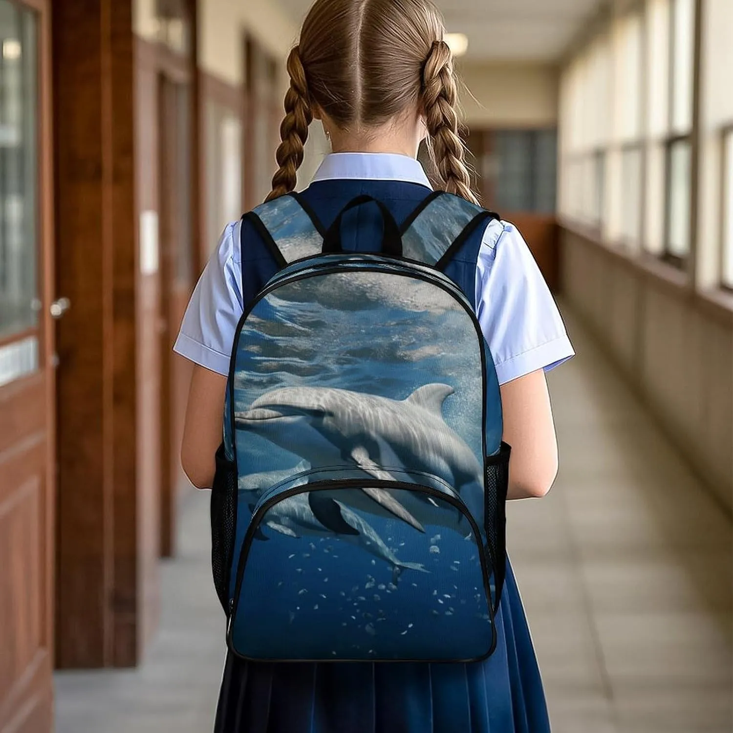 Travel Backpack for Women Men Lightweight 17 Inch Laptop Bag Cute Dolphins Backpack Casual Daypack