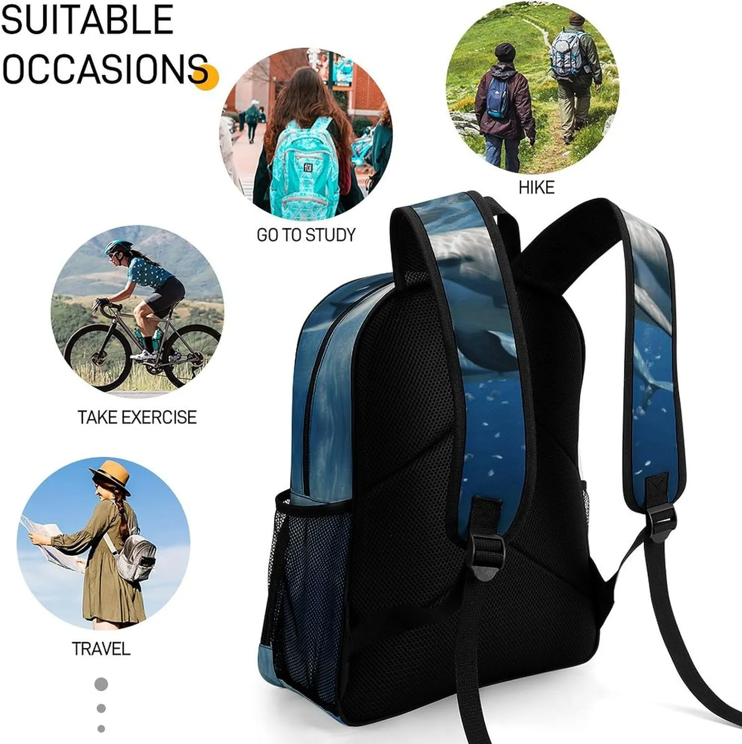 Travel Backpack for Women Men Lightweight 17 Inch Laptop Bag Cute Dolphins Backpack Casual Daypack