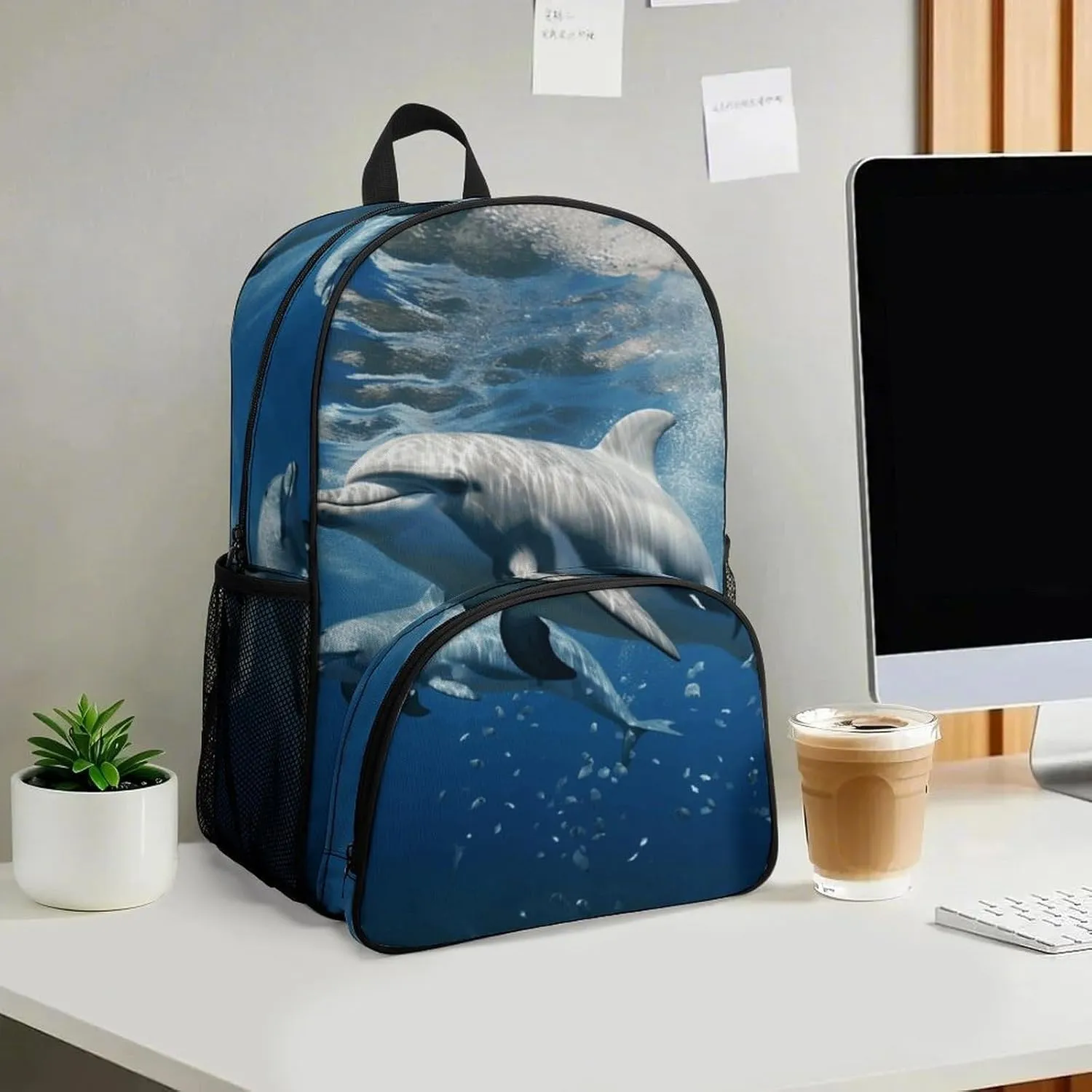 Travel Backpack for Women Men Lightweight 17 Inch Laptop Bag Cute Dolphins Backpack Casual Daypack