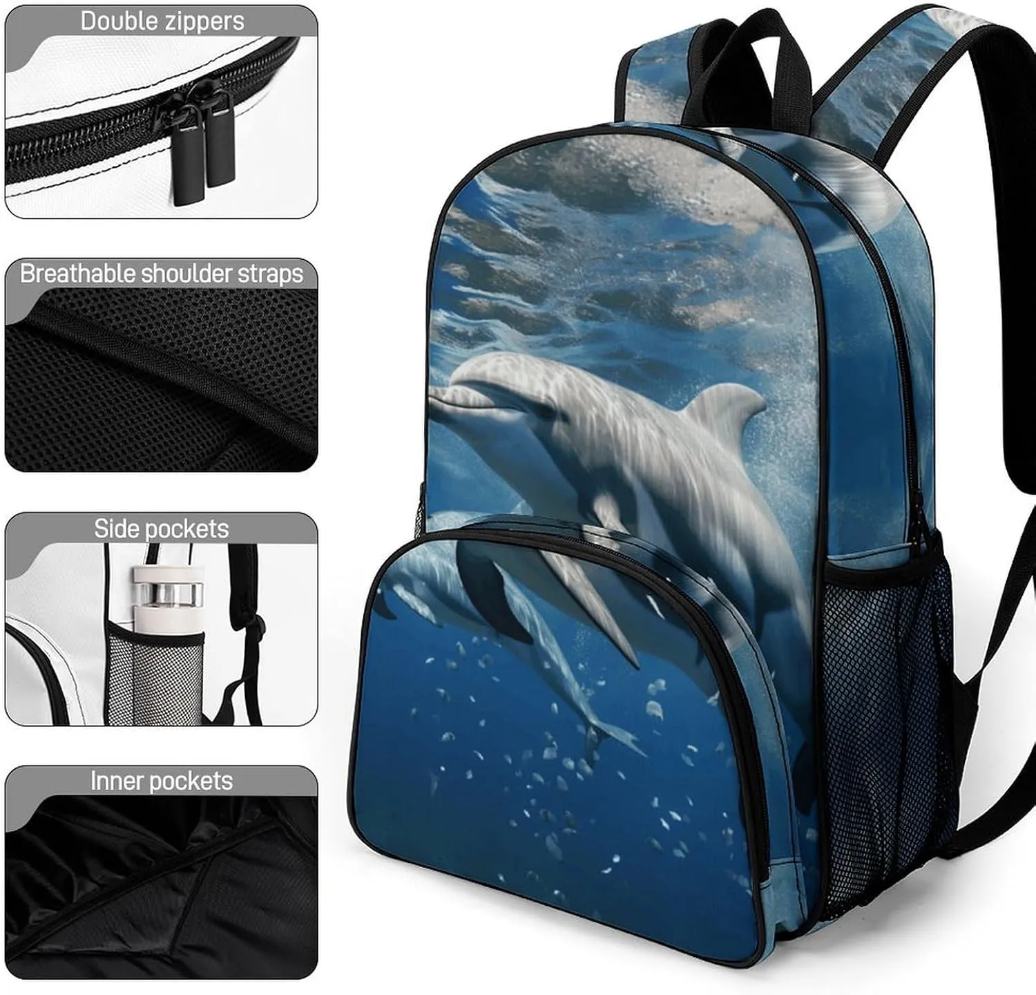 Travel Backpack for Women Men Lightweight 17 Inch Laptop Bag Cute Dolphins Backpack Casual Daypack