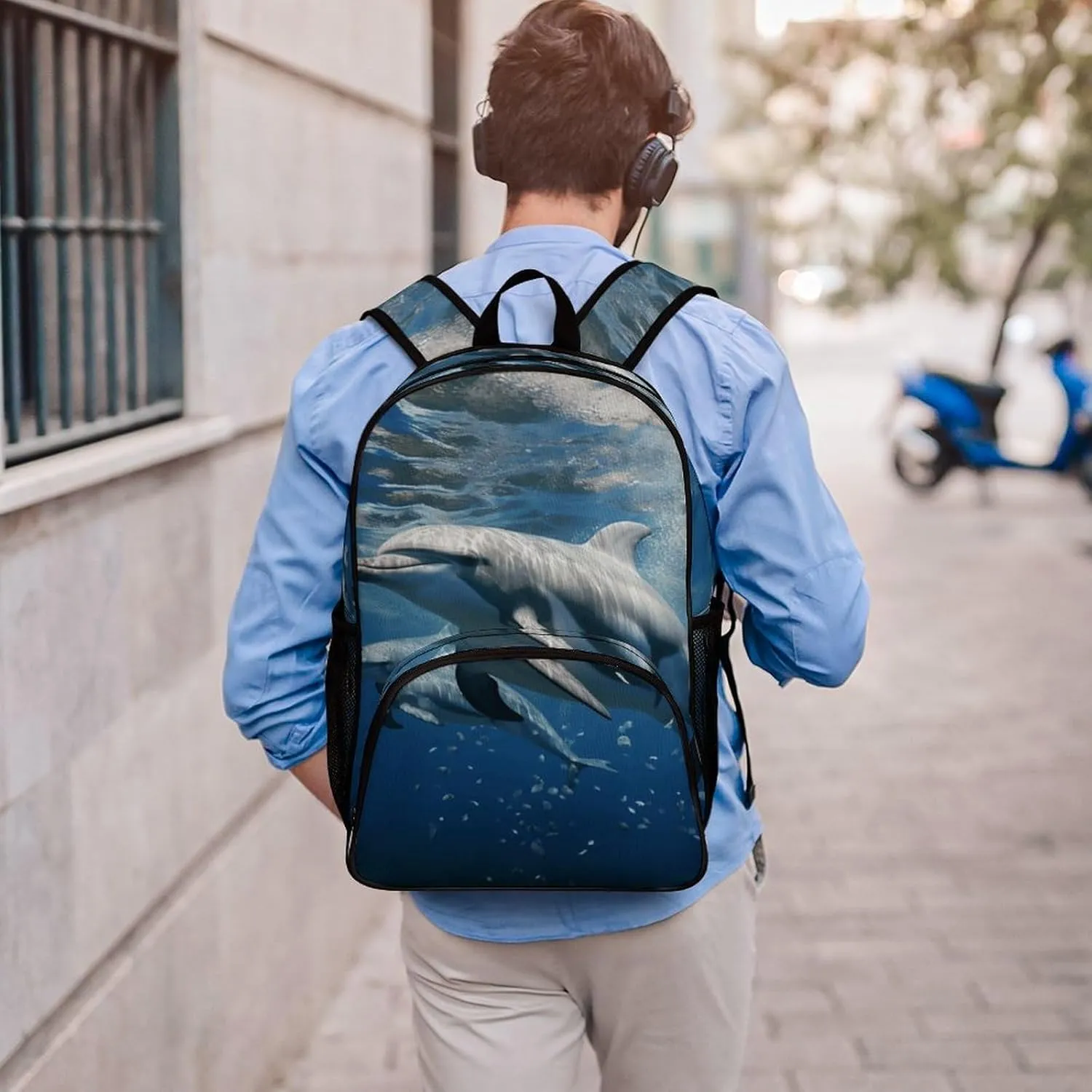 Travel Backpack for Women Men Lightweight 17 Inch Laptop Bag Cute Dolphins Backpack Casual Daypack
