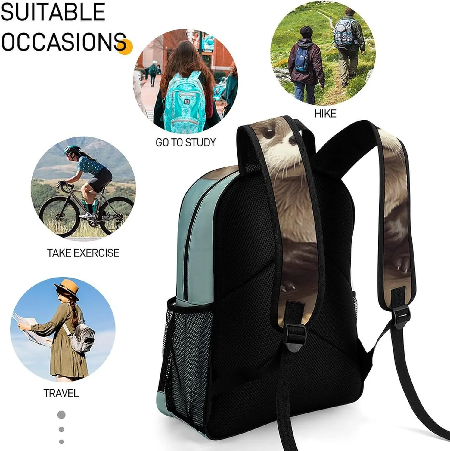 Travel Backpack for Women Men Lightweight 17 Inch Laptop Bag Cute Otter Backpack Casual Daypack