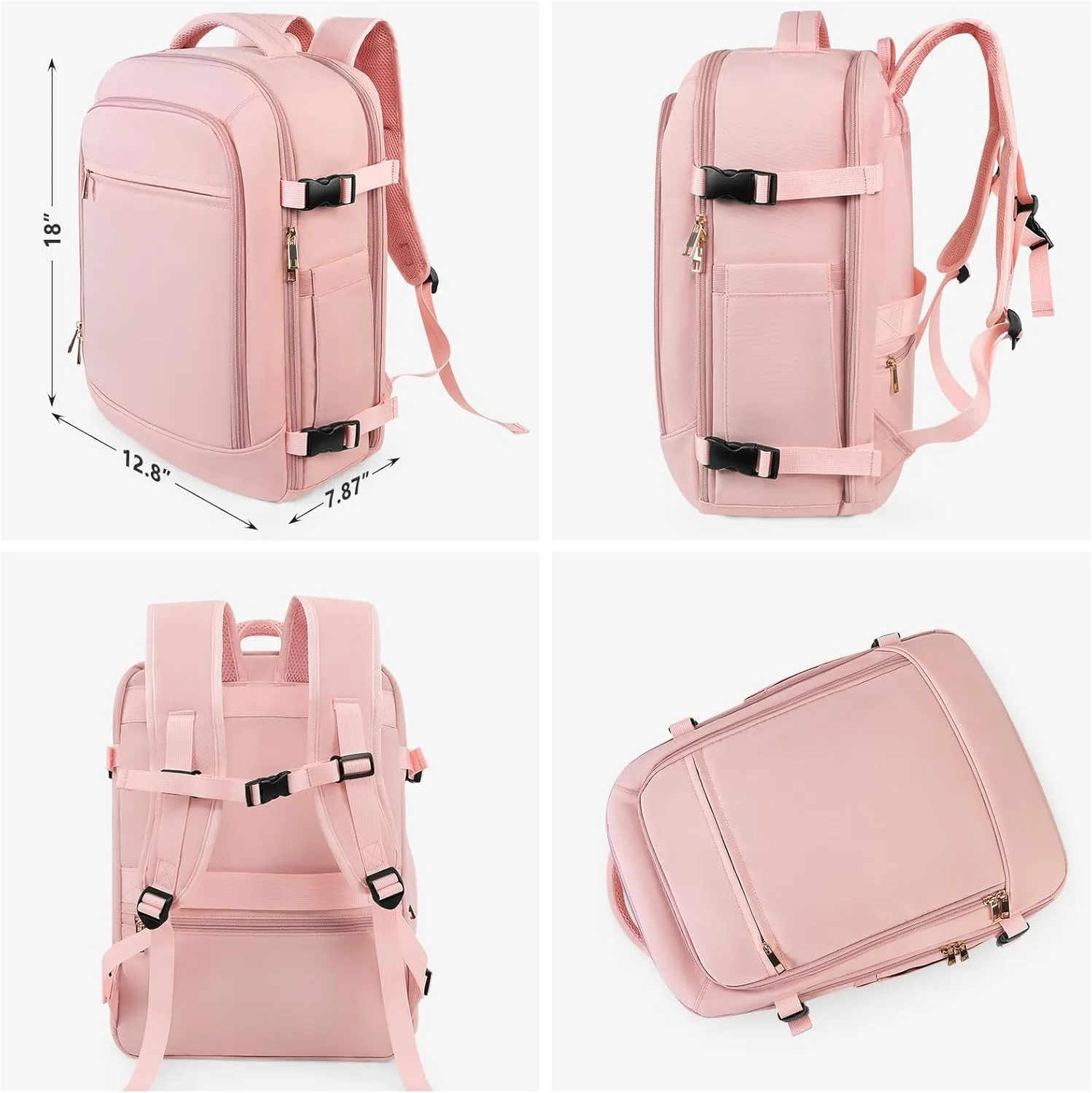 Travel Backpack, Large Backpack for Men Women, Flight-approved Carry-on Backpack, 40L Personal Item Travel Backpack, Travel Essentials, Pink