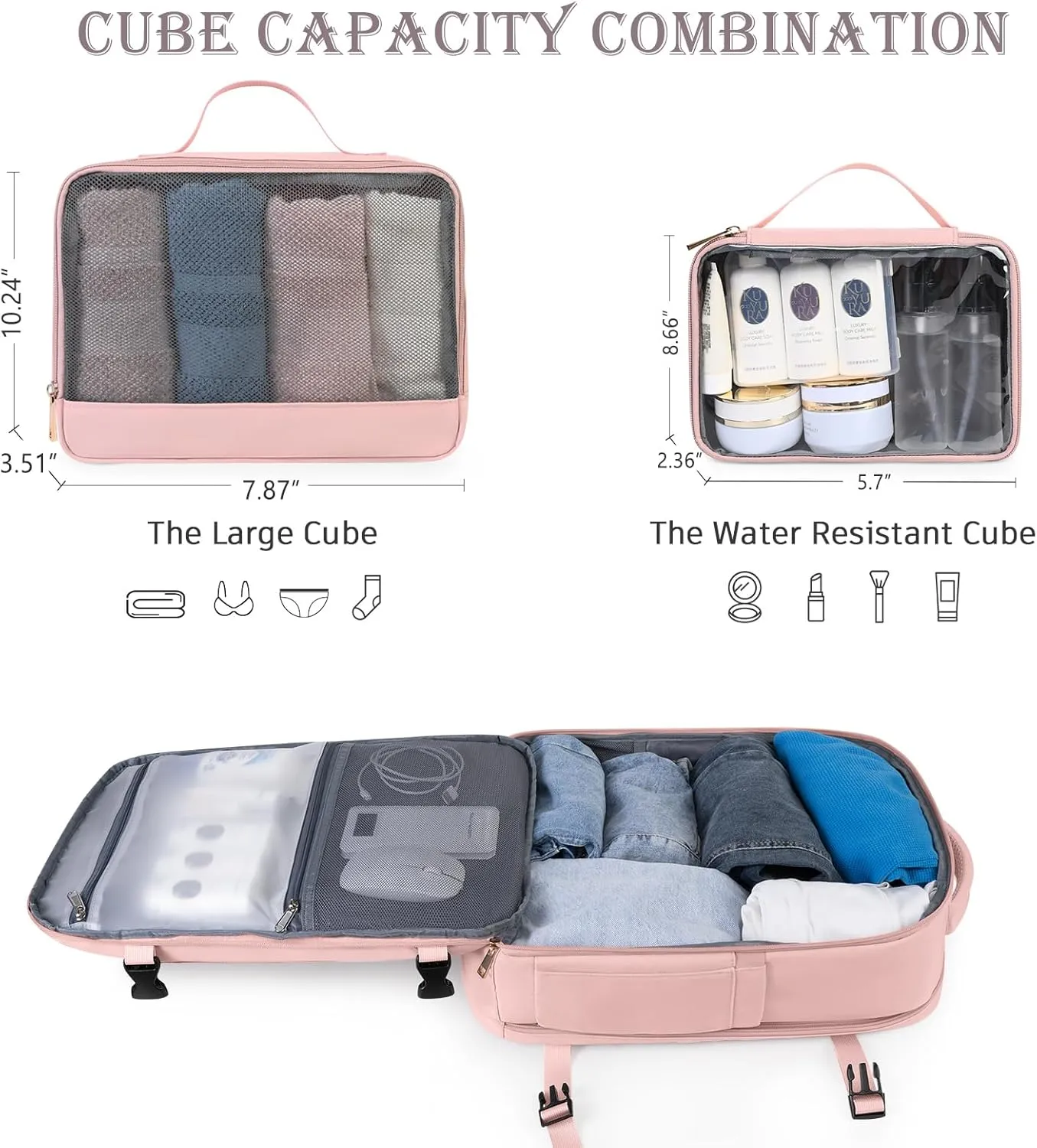 Travel Backpack, Large Backpack for Men Women, Flight-approved Carry-on Backpack, 40L Personal Item Travel Backpack, Travel Essentials, Pink