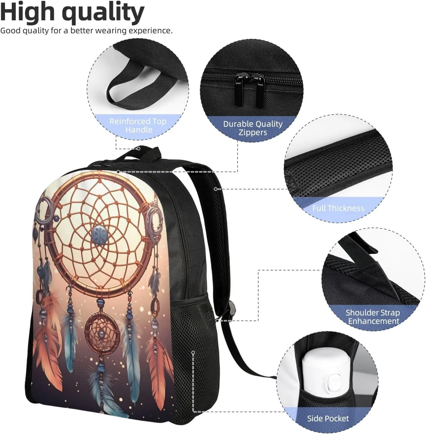 Travel Backpack Native American Dream Catcher Carry on Backpack Lightweight Business 16inches Laptop Backpack for Men Women