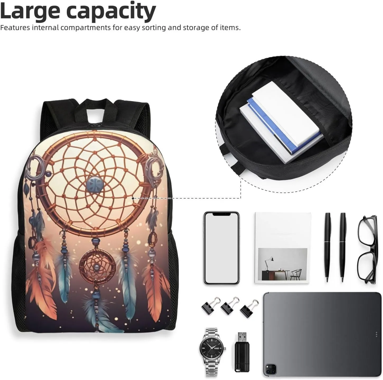 Travel Backpack Native American Dream Catcher Carry on Backpack Lightweight Business 16inches Laptop Backpack for Men Women