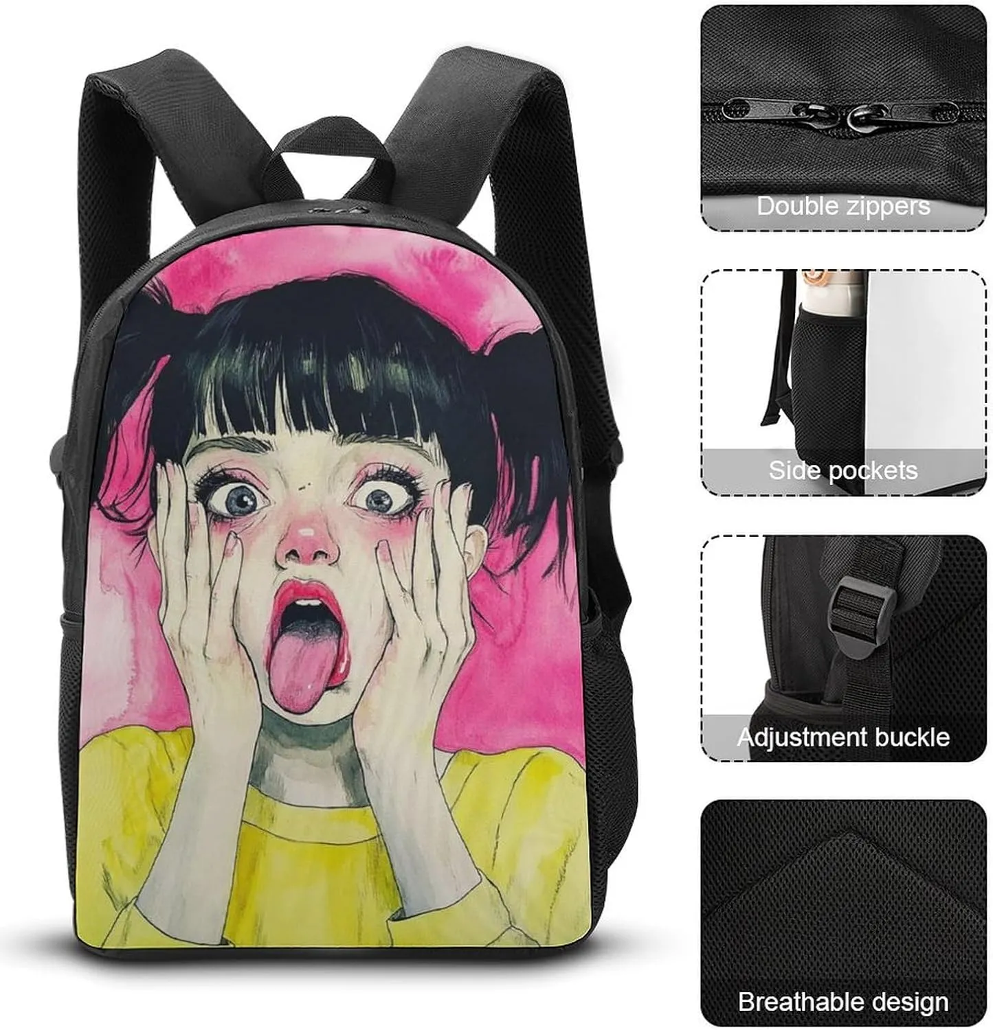 Travel Backpack Set, 17 Inch College Backpack with Thermal Lunch Bag Cute Goth Gothic Art Pencil Pouch Casual Bookbag Insulated Meal Bag