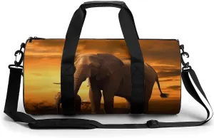 Travel Duffel Bag for Men And Women,Sunset Parent-Child Elephant Waterproof Sports Fitness Bag Portable Travel Duffel Bag, 17.7in/9in/9in