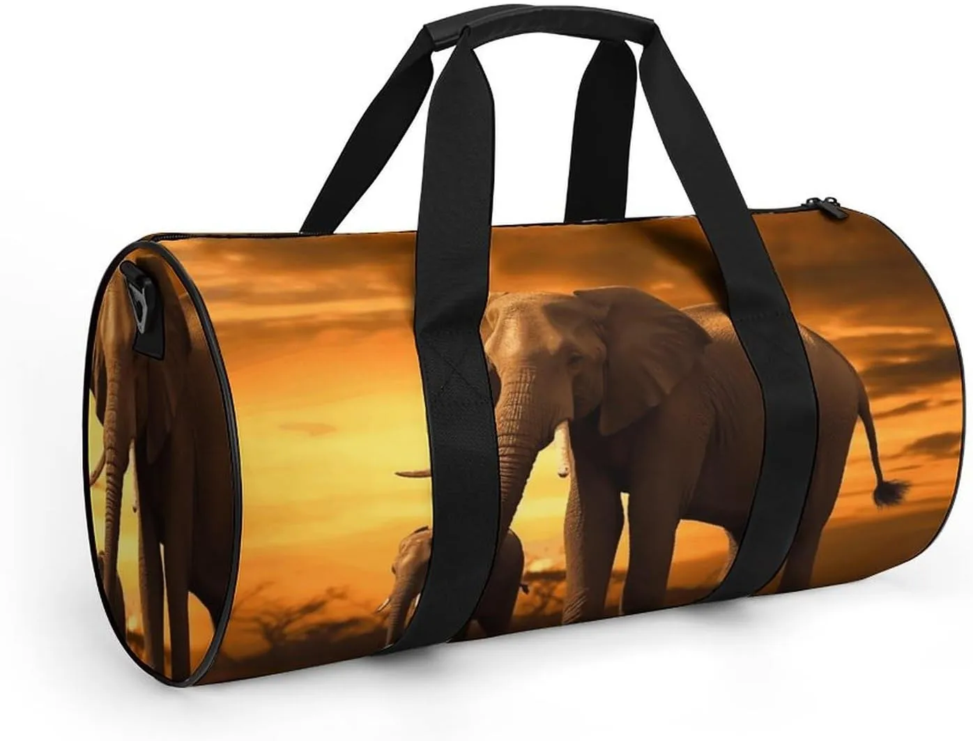 Travel Duffel Bag for Men And Women,Sunset Parent-Child Elephant Waterproof Sports Fitness Bag Portable Travel Duffel Bag, 17.7in/9in/9in