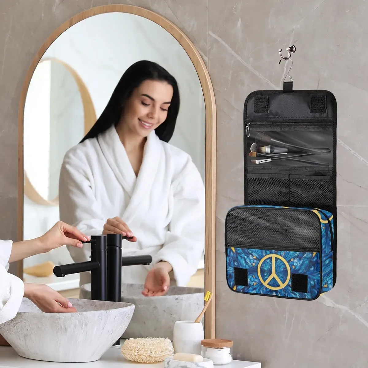 Travel Hanging Toiletry Bag for Women Men All Kinds Of Peace Oil Painting Cosmetic Bag Waterproof Makeup Organizer for Accessories, Shampoo, Full Sized Container, Toiletries for Bathroom Shower