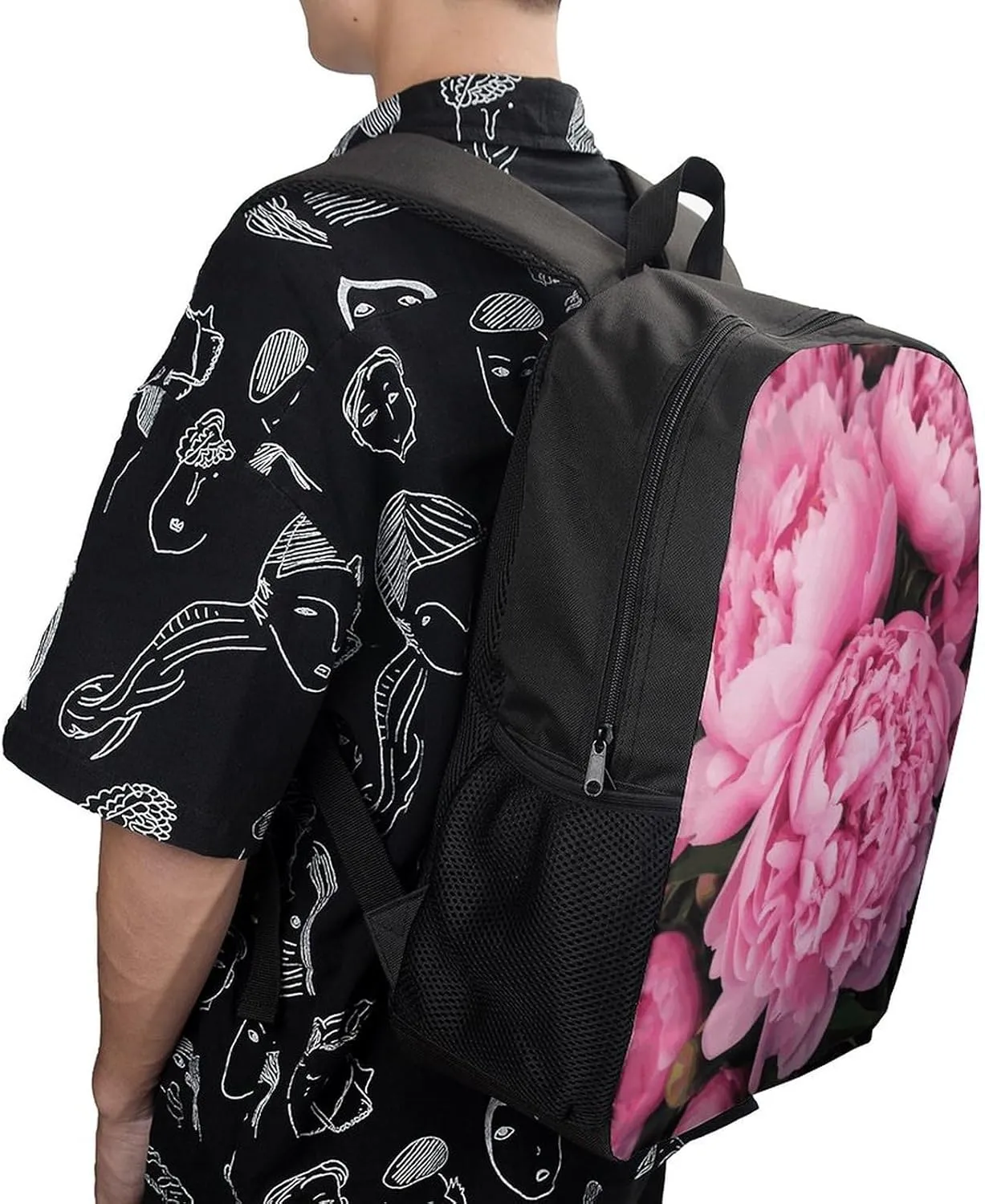 Travel Laptop Backpack Slim Durable Lightweight Back Pack Cute Pink Peony Small Backpack For Women Men
