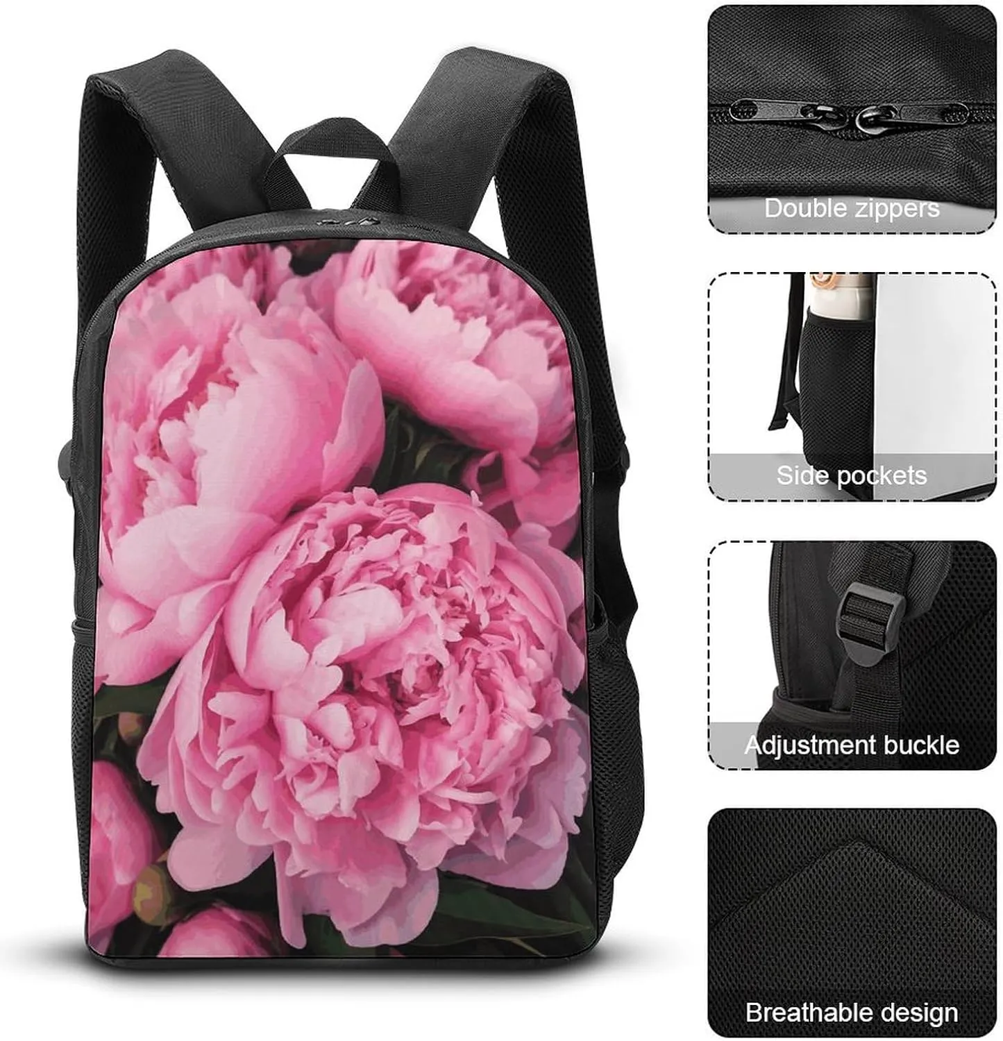 Travel Laptop Backpack Slim Durable Lightweight Back Pack Cute Pink Peony Small Backpack For Women Men