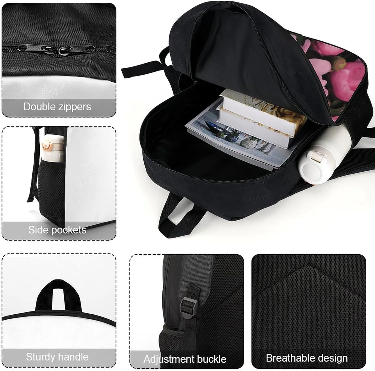 Travel Laptop Backpack Slim Durable Lightweight Back Pack Cute Pink Peony Small Backpack For Women Men
