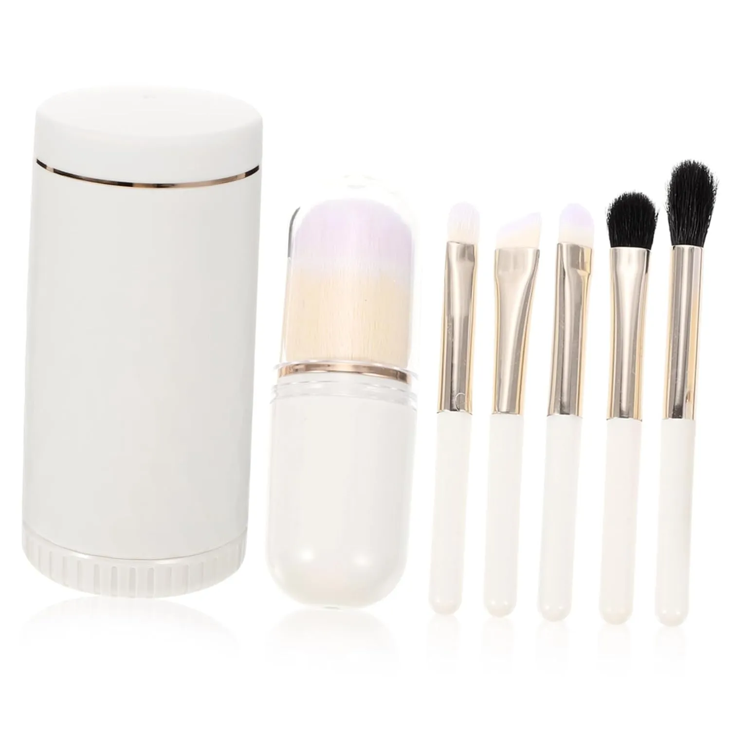 Travel Makeup Brush Set 6-in-1 Makeup Kit Foundation Lip Blush Eyeshadow Brush Compact Mirror Perfect Present for Valentine's Day