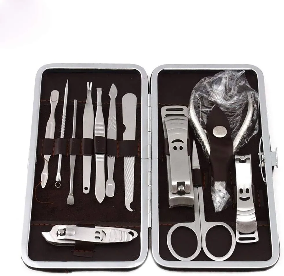 Travel Mini Nail Set 12 Pcs Stainless Steel Nail Art Manicure Set Tools Kits Nails Clipper Scissors Tweezer Knife Manicure Case Pedicure Set Portable Travel Beauty kit