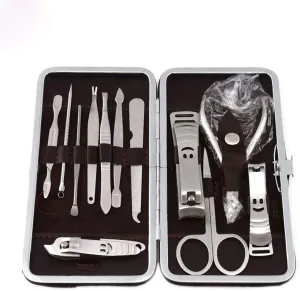 Travel Mini Nail Set 12 Pcs Stainless Steel Nail Art Manicure Set Tools Kits Nails Clipper Scissors Tweezer Knife Manicure Case Pedicure Set Portable Travel Beauty kit