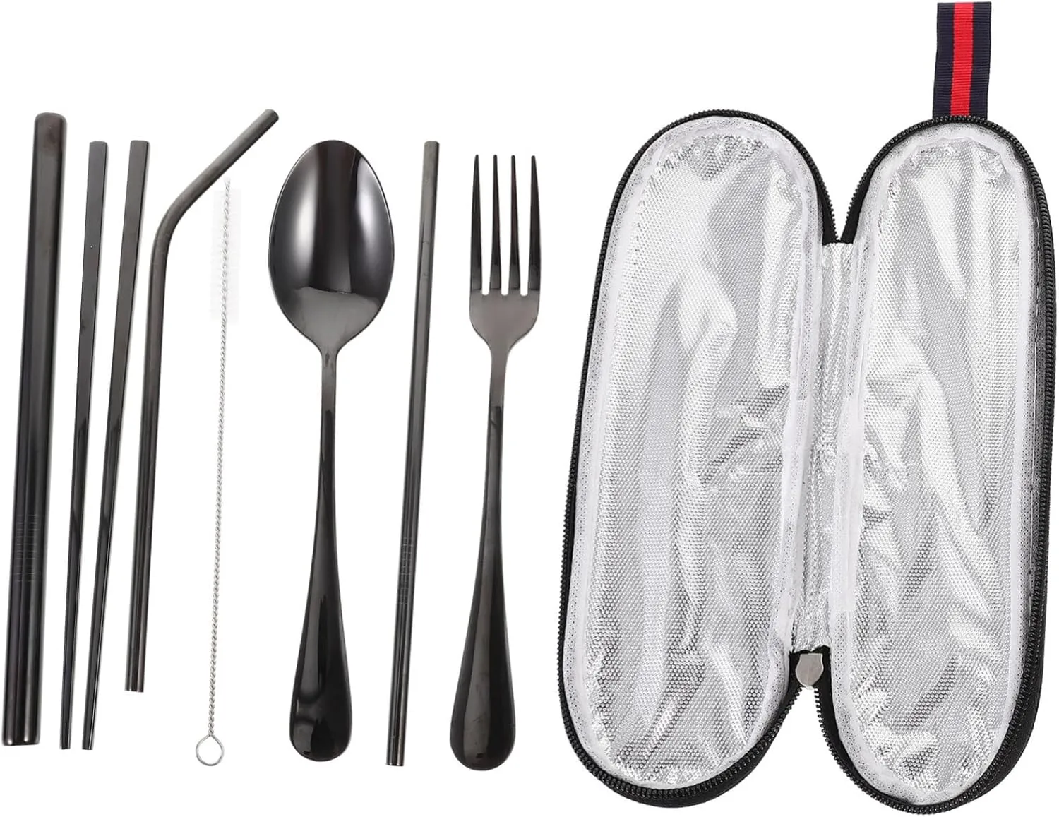 Travel Utensil Kit 1 Set Stainless Steel Silverware Straw Fork-spoon Chopstick Set Portable Compact for Camping Hiking Outdoor Trips Random Style