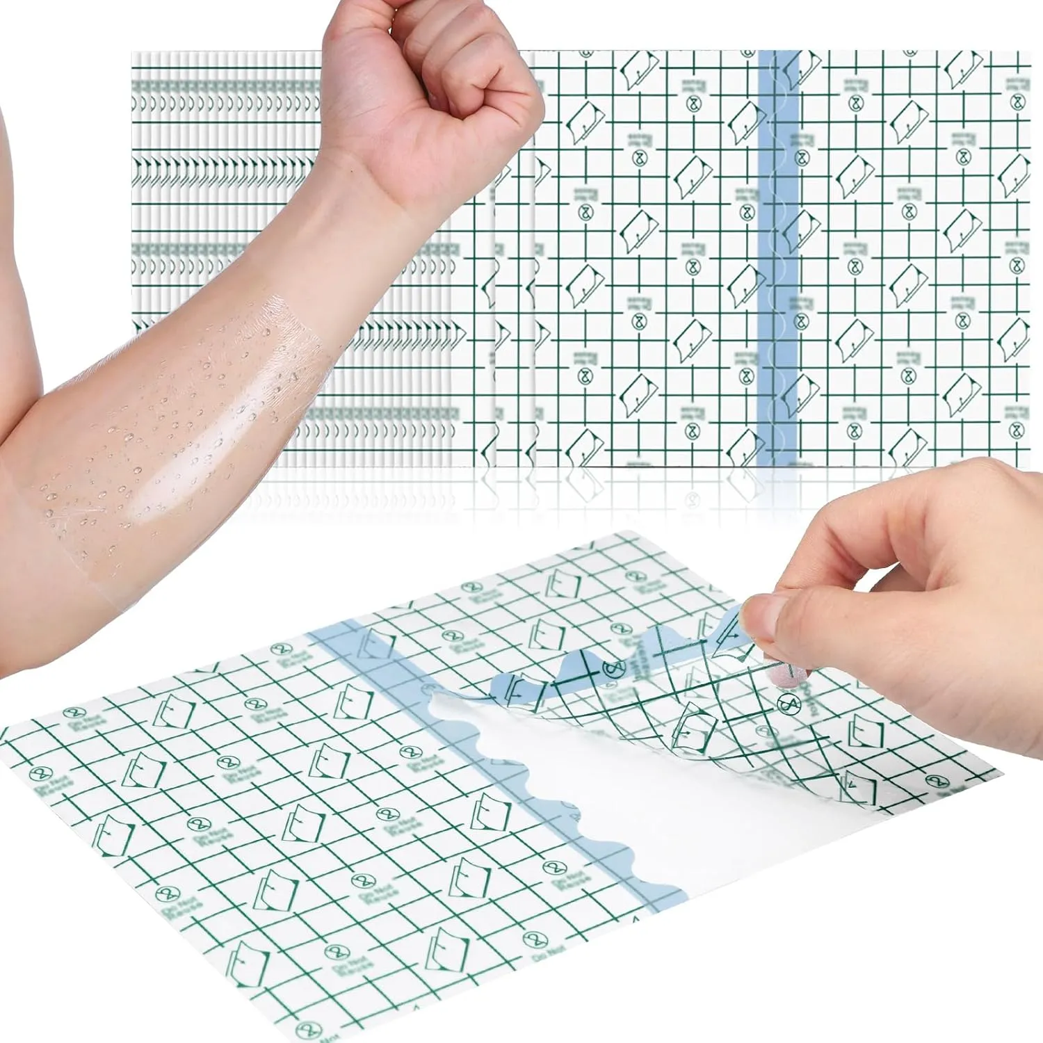 TrelaCo 100 Pcs Shower Waterproof Patch Transparent Stretch Adhesive Bandage Large Shower Protector Cover Waterproof Dressing Transparent Film Adhesive Bandages, 6 x 8 Inch