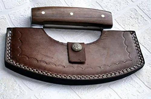 TTC-111 Handmade Demascus Ulu kitchen Knife -Wood Handle (Walnut Wood)